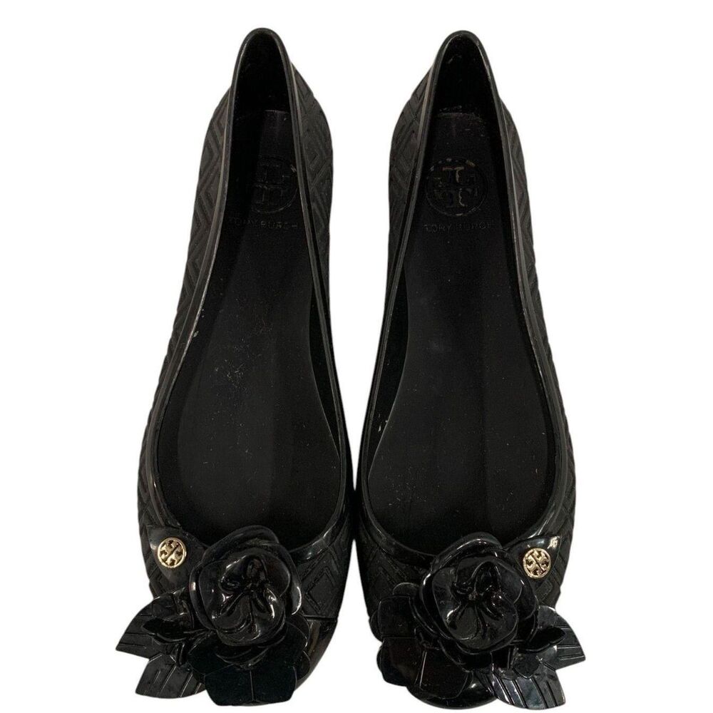 Women's Tory Burch Blossom Jelly Ballerina Flats Size 7 - Black - Picture 4 of 6